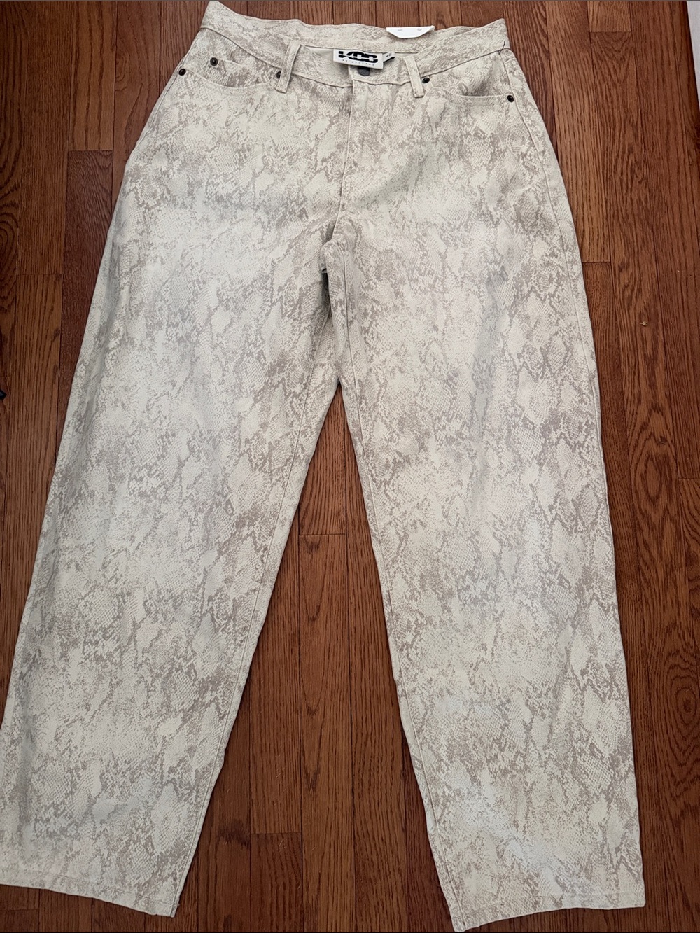 KBB Python Print BARREL LEG Jeans in CREAM-Size 6